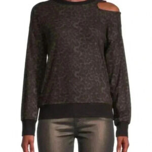 For the Republic  casual crew neck leopard off shoulder long sleeve sweater S